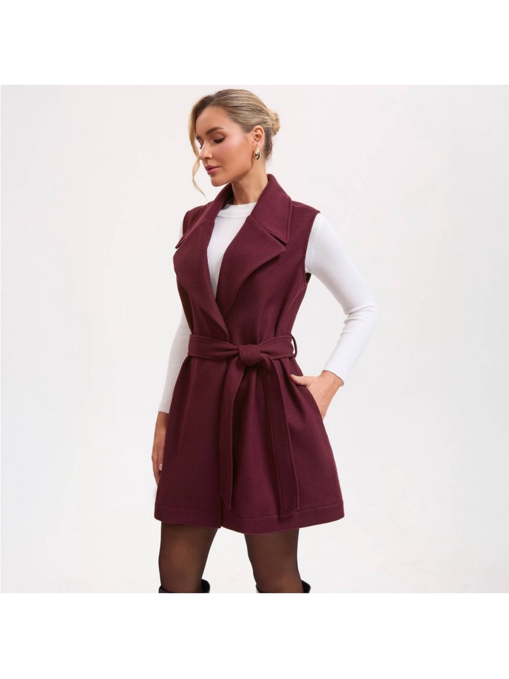 A New Day Longline Trench Vest Wine Red Burgundy Sleeveless Coat Open Front NWT